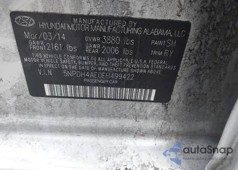 2014 Hyundai Elantra Limited from USA, damaged, VIN 5NPDH4AE0EH499422